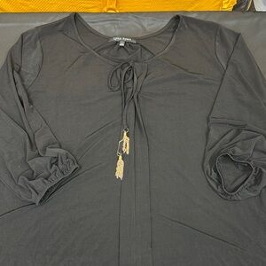 Lynn Ryan plus size 1x Black Long Sleeve Top with Tassel Detail